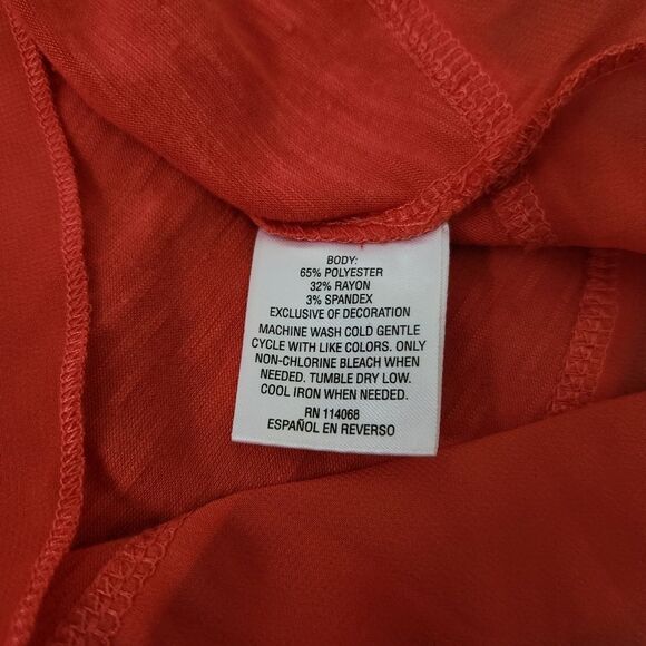 Style & Co Petite Ruched Sleeve Sheer Trim Tunic Top Red Petite Size Medium - Picture 6 of 11